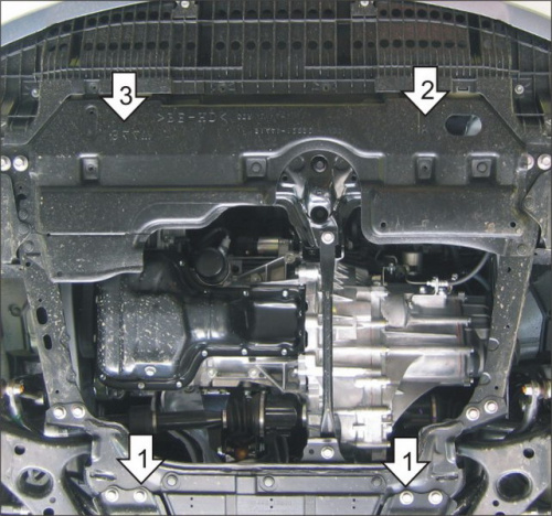 Защита картера двигателя и КПП Toyota Auris I 2006-2010 Хэтчбэк 5 дв. V-1,3; 1,6 FWD; V-1,3; вместо штатного пыльника Арт. 72537