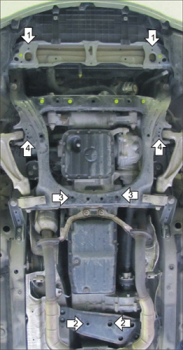 Защита картера двигателя и КПП Lexus IS II 2005-2008 Седан V-2,5 - 4WD (люк для замены фильтра, отверстие для слива масла картера) Арт. 15008