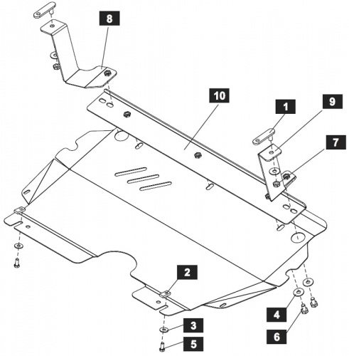 Защита картера двигателя и КПП Skoda Roomster I 2010-2015 рестайлинг Минивэн V-1,2D; 1,4; 1,6 сборка Чехия  Арт. 21.1084