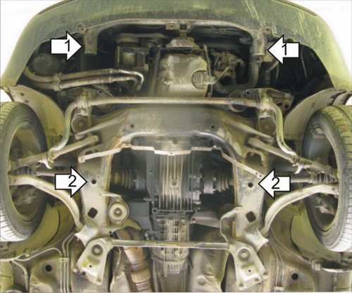 Защита картера двигателя Audi A4 I (B5) 1994-1999 Седан V-1,6; 1,8; 2,4 - FWD, 4WD; крепится к трубам воздуховода Арт. 00107