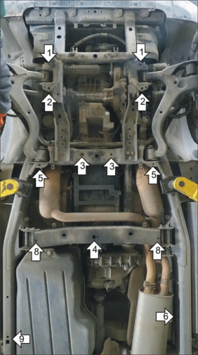 Защита картера двигателя и переднего дифференциала Land Rover Discovery III (L319) 2004-2009 V-2,7D; 4,4 4WD Арт. 13207