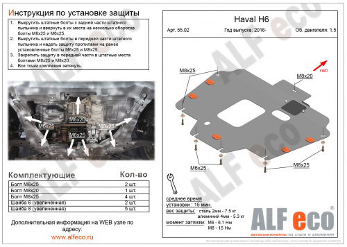 Защита картера двигателя и КПП Haval F7 I 2019-2022 V-1,5T;2,0T Арт. ALF5502st