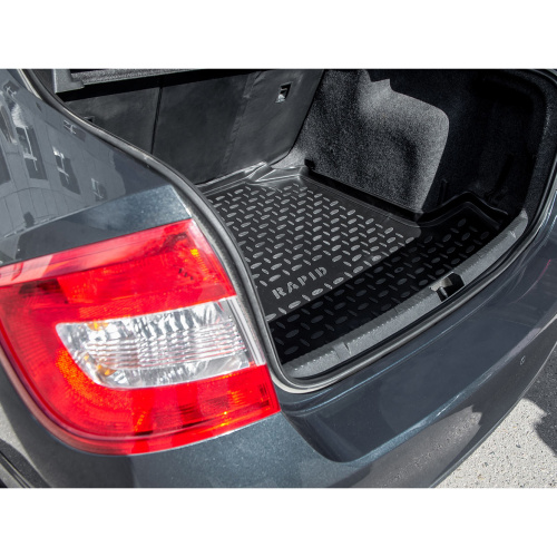 Коврик в багажник Volkswagen Polo VI 2020-2023 Лифтбек, полиуретан Seintex, Черный, с ушами Арт. 85674