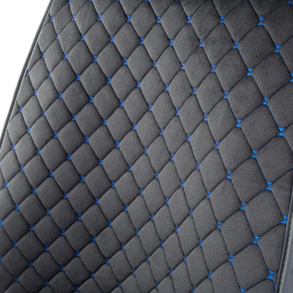 Накидки на передние сиденья (Алькантара) в ромб каркасные, черные+синяя нить арт. CUS-2012 BK/BL