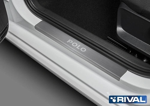 Накладки порогов RIVAL (4 шт.) Volkswagen Polo VI (2020 - ) (название модели)