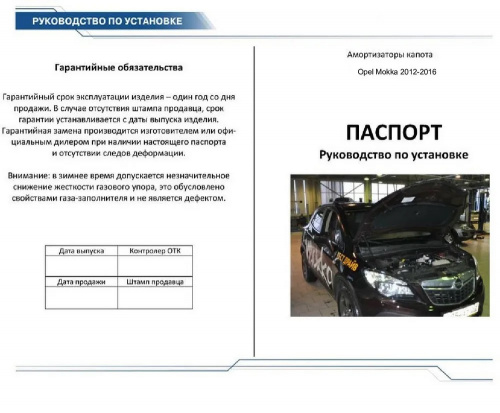 Амортизаторы капота Opel Mokka I 2012-2016 Внедорожник 5 дв., Rival Арт. A.ST.4202.1