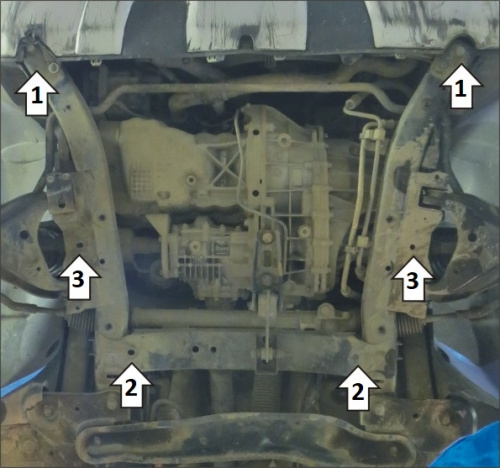 Комплект защит Renault Duster I 2015-2020 FL V-1,6; 2,0; 1,5D - 4WD/FWD. Защита: двигателя, КПП, переднего бампера. (Люк для слива масла картера) Арт.