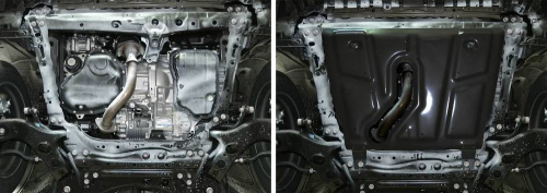 Защита картера двигателя и КПП Toyota RAV4 III (XA30) 2005-2010 V - 2.0; 2.4; с вырезом под глушитель Арт. 111.09506.1