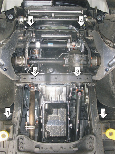 Защита картера двигателя, КПП, переднего дифференциала Mitsubishi Pajero Sport II 2013-2016 FL V-2.5D 4WD (АКПП) Арт. 11328