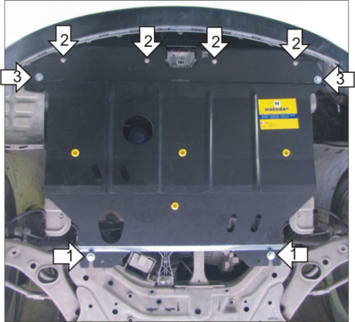 Защита картера двигателя и КПП Hyundai Sonata VI (YF) 2010-2013 V-2,0, 2,4 FWD (Кроме автомобилей из США) Арт. 00935