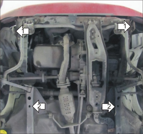 Защита картера двигателя и КПП Mazda Demio I (DW) 1996-2003 Хэтчбэк 5 дв. V- 1,3; 1,5 - FWD; отверстие для слива масла картера Арт. 01117