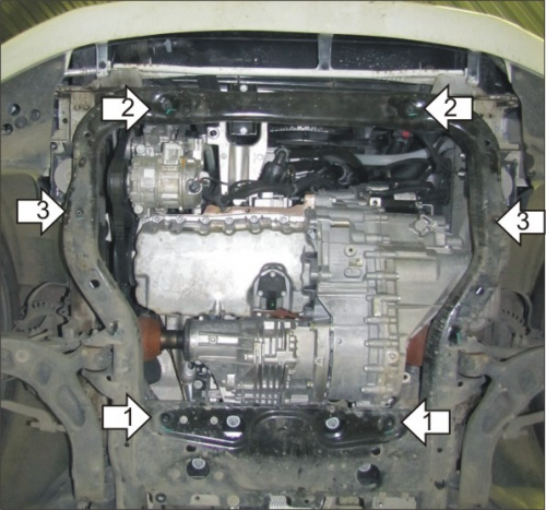 Защита картера двигателя и КПП Volkswagen Caravelle (T5) 2002-2009 V-1,9D; 2,0D; 2,5D; 2,0 - 4WD/FWD Арт. 72708