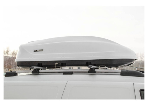 Бокс-багажник на крышу аэродинамический белый Turino 1 двухстороннее открывание 410 л