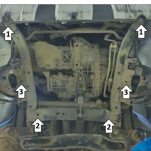 Защита картера двигателя и КПП Renault Duster I 2015-2020 FL V- 1,6; 2,0; 1,5D - 4WD/FWD. Защита: двигателя, КПП, переднего бампера. (Люк для слива ма