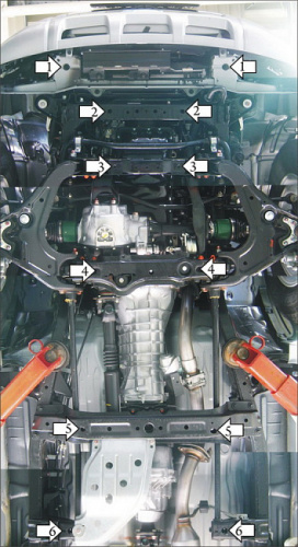Комплект защит Ford Ranger II 2006-2009 Пикап V-2,5D, 3,0D 4WD; Защита: двигателя, КПП, РК, переднего дифференциала, радиатора Арт. 00729
