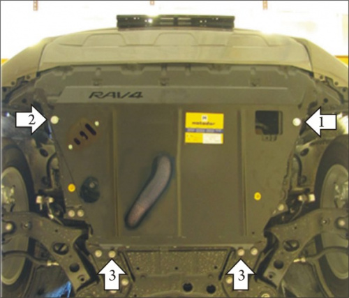 Защита картера двигателя и КПП Toyota RAV4 III (XA30) 2005-2010 V-2,0, 2,4 FWD, 4WD (Устанавливается поверх пыльника) Арт. 02554