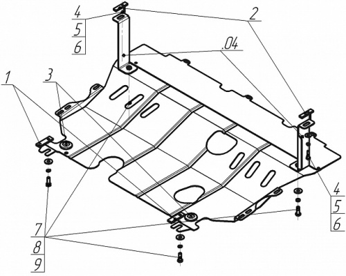 Защита картера двигателя и КПП Mazda3 II (BL) 2008-2011 Седан V-1,6 FWD; для а/м с 2009 г.в.; отверстие для замены фильтра, отверстие для слива масла 