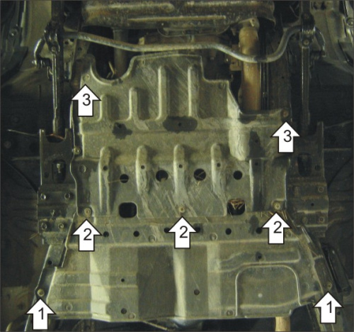 Защита картера двигателя, КПП и РК Nissan Patrol III (Y61) 2004-2022 рестайлинг Внедорожник 5 дв. V-3.0, 4.8; 4WD. Для а/м по 2010 Арт. 11411
