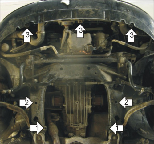Защита картера двигателя, КПП и радиатора Audi A4 II (B6) 2000-2006 Седан V-1,9D, 2,5D, 1,6, 1,8, 2,0, 2,4 - 4WD, FWD; для а/м 2000-2004 Арт. 00131
