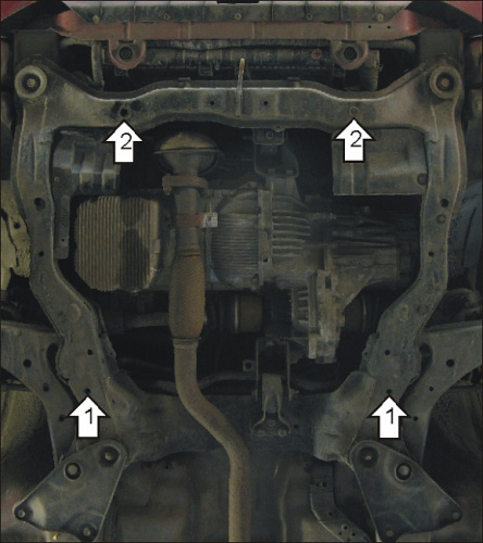 Защита картера двигателя и КПП Hyundai Elantra III (XD) 2003-2010 рестайлинг Седан V-1,6, 1,8, 2,0 FWD - для а/м 2000-2006 корейской сборки; V-1,6 FWD