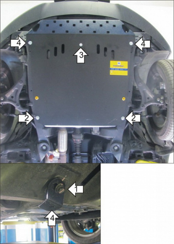 Комплект защит SsangYong Actyon II 2010-2013 Внедорожник 5 дв. V-2,0D; 2,0 - 4WD/FWD. Защита: двигателя, КПП, радиатора. (Может устанавливаться поверх