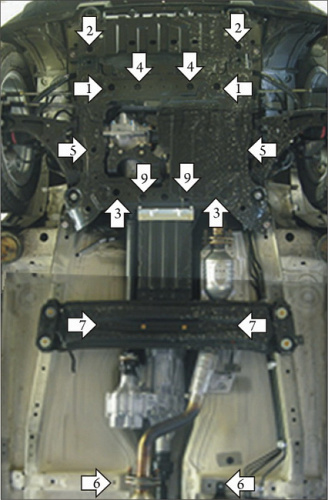 Комплект защит Suzuki Grand Vitara III 2005-2008 Внедорожник 5 дв. V-1,6; 2,0; 2,4; 2,7 4WD/FWD. Защита: двигателя, КПП, радиатора, раздаточной коробк