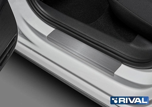 Накладки порогов RIVAL (4 шт.) Volkswagen Polo VI (2020 - ) (название модели)