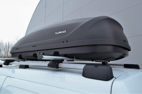 Бокс-багажник на крышу аэродинамический черный Turino 1 двухстороннее открывание 410 л