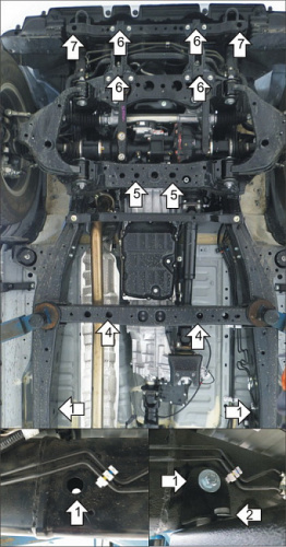 Комплект защит Toyota Hilux VIII 2015-2020 Пикап V-2,4; 2,8 4WD. Защита: двигателя, КПП, раздаточной коробки, радиатора Арт. 12519