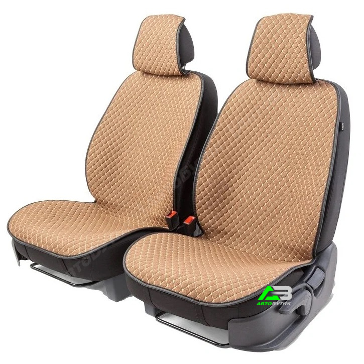Накидки на передние сиденья (мягкий лён) Car Performance коричневые+бежевая нить арт. CUS-1052 BR/BE