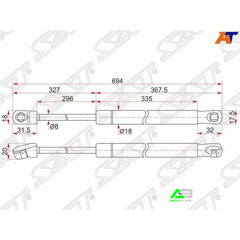 Амортизаторы капота SAT для Toyota Camry, арт.St-53450-06100