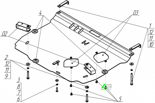 Защита картера двигателя и КПП Motodor для Honda Civic, Сталь 2 мм, арт. 00812